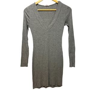 VTG Medium A'Gaci Form Fitting Ribbed V Neck Sweater Dress Y2K